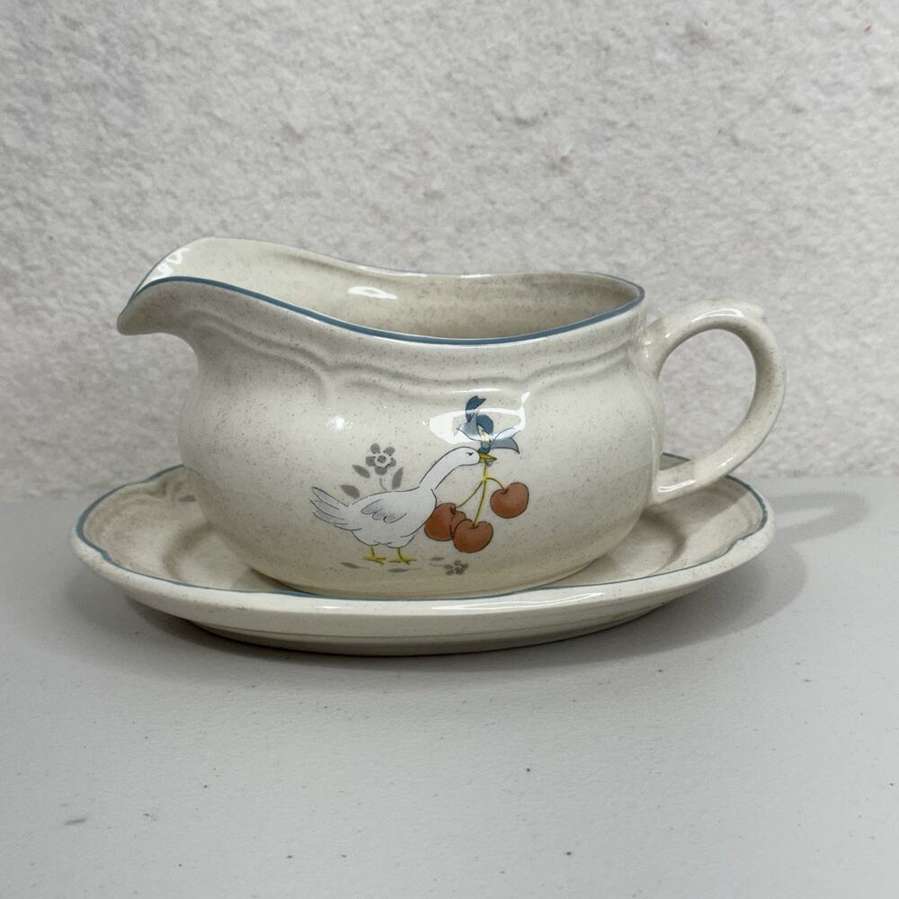 International China Marmalade Goose & Cherry Pattern Gravy Boat & Underplate VTG